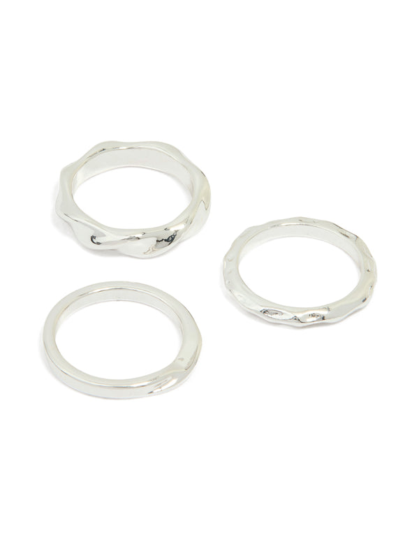 Silver Mixed Textured Rings 3-Pack