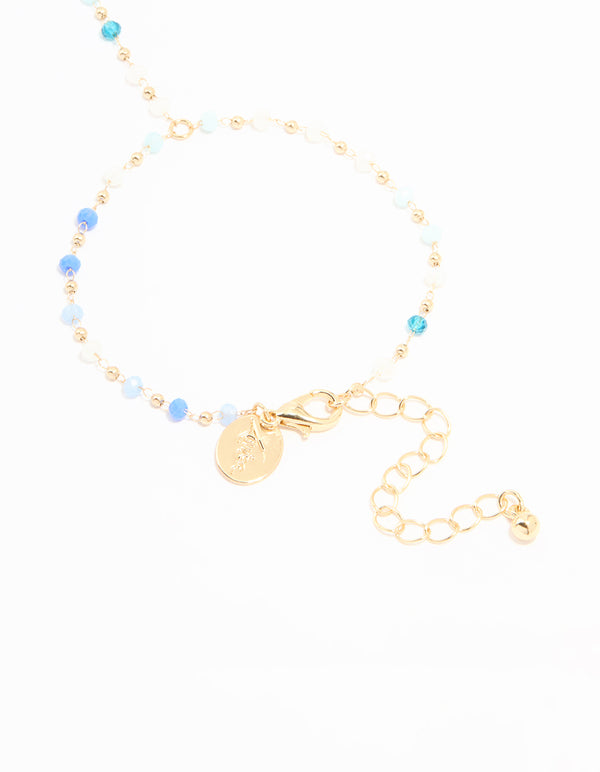 Gold Blue Faceted Bead Hand Chain