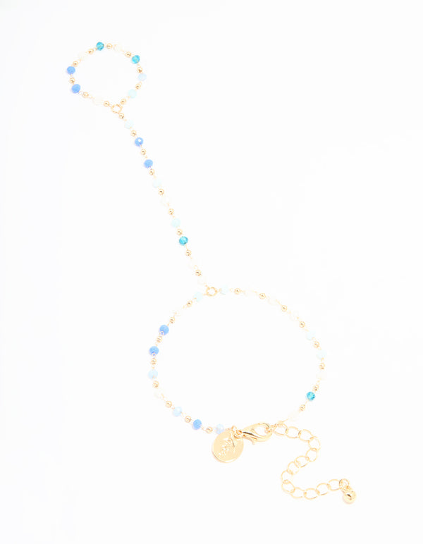 Gold Blue Faceted Bead Hand Chain