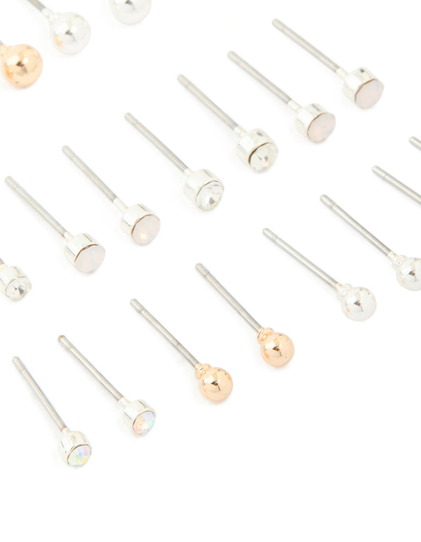 Silver Mixed Basic Stud Earrings 12-Pack