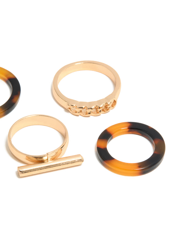 Gold Smooth & Tortoiseshell Rings 6-Pack