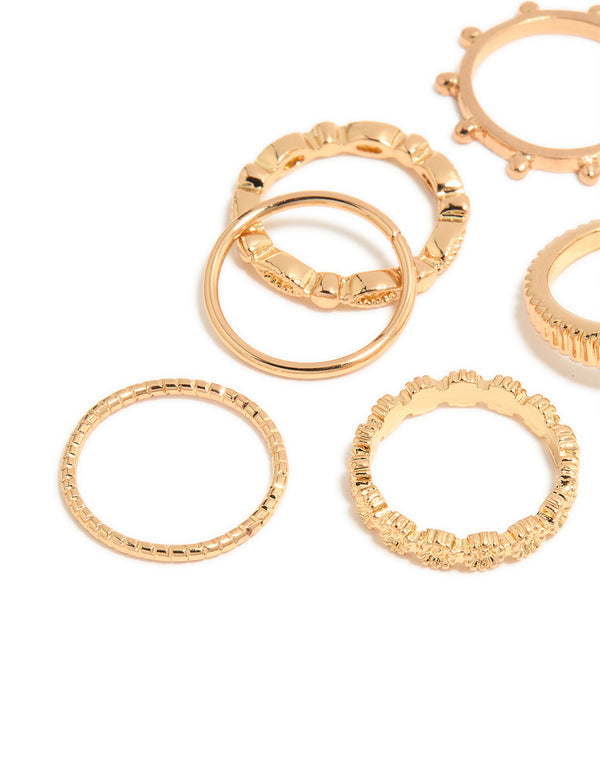 Gold Textured Signet Rings 10-Pack