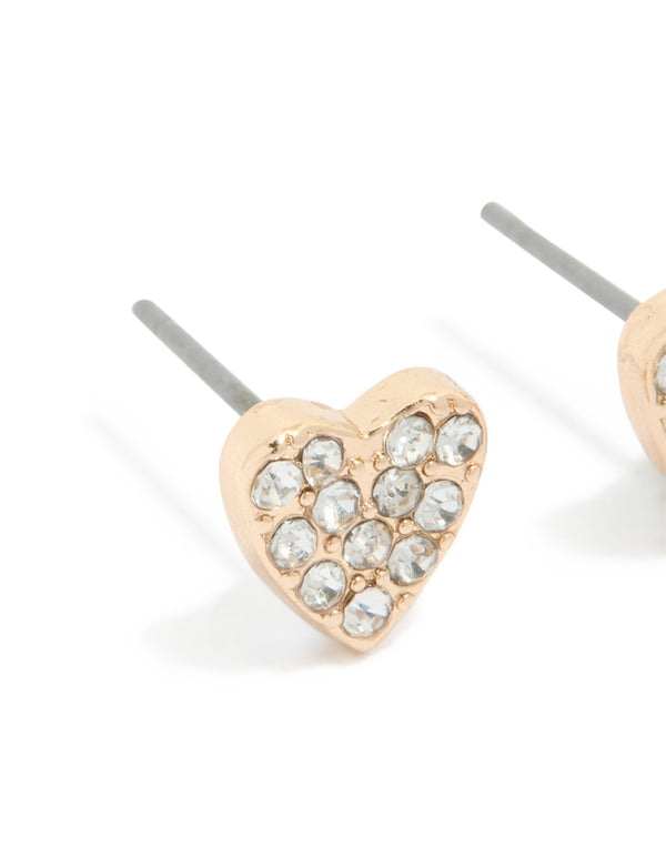Gold Diamante Heart Stud Earrings