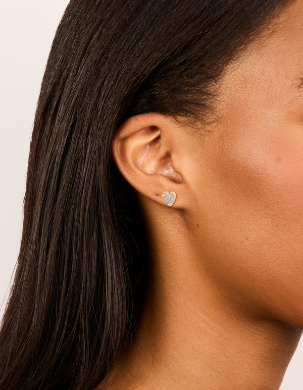 Gold Diamante Heart Stud Earrings
