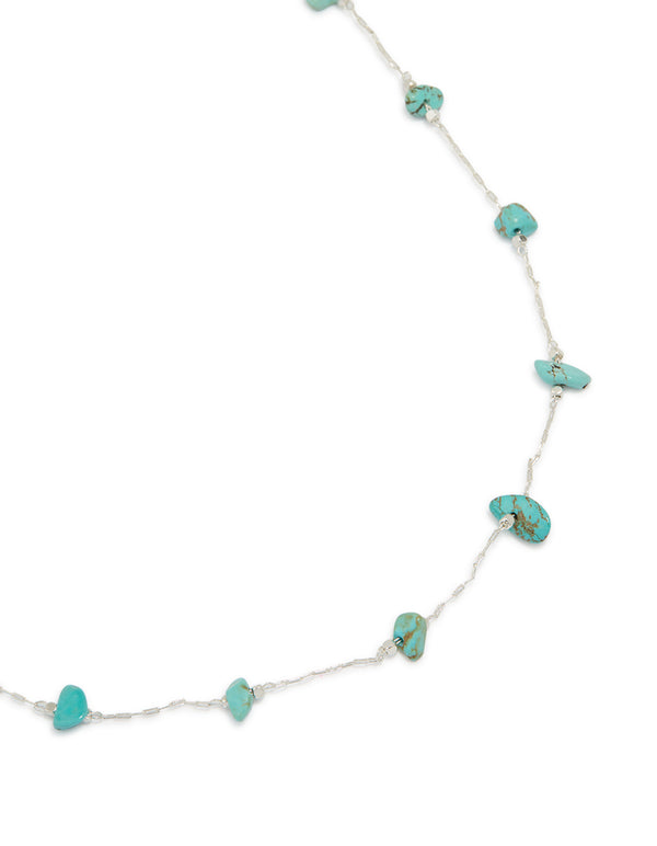 Silver Plated Turquoise Semi Precious Stone Station Necklace