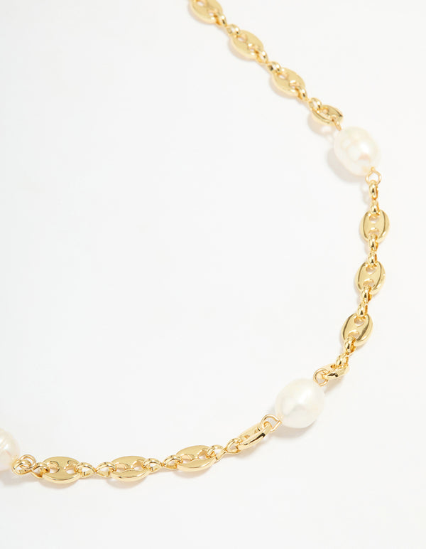 Gold Plated Freshwater Pearl Mariner Necklace