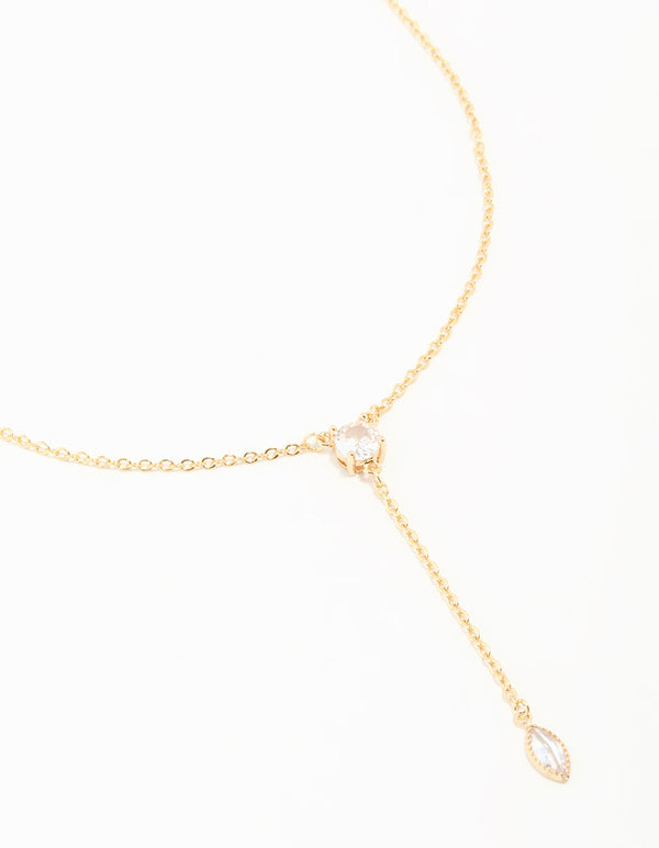 Gold Plated Cubic Zirconia Fine Chain Drop Y-Necklace