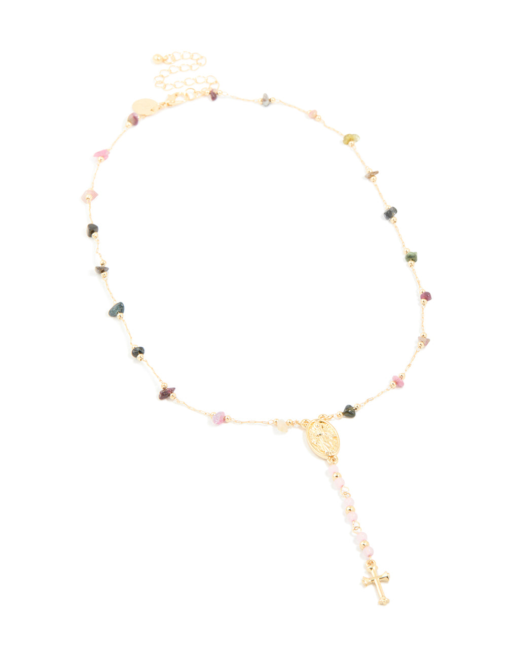 Gold Plated Semi Precious Dainty Cross Y-Necklace