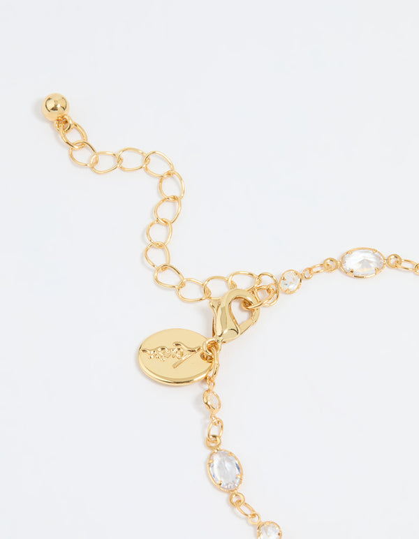 Gold Plated Cubic Zirconia Oval & Round Bracelet