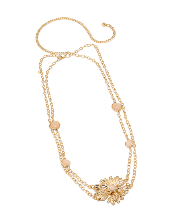 Gold Pink Gem Flower Layered Belt