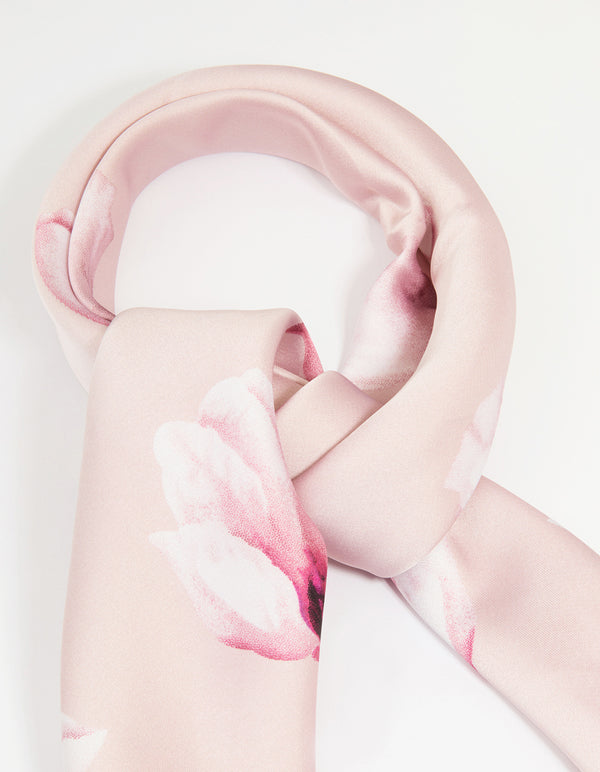 Pink Fabric Flower Border Scarf