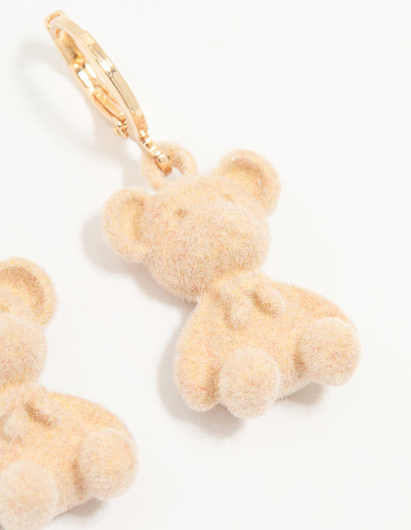 Gold Bear Huggie Drop Earrings