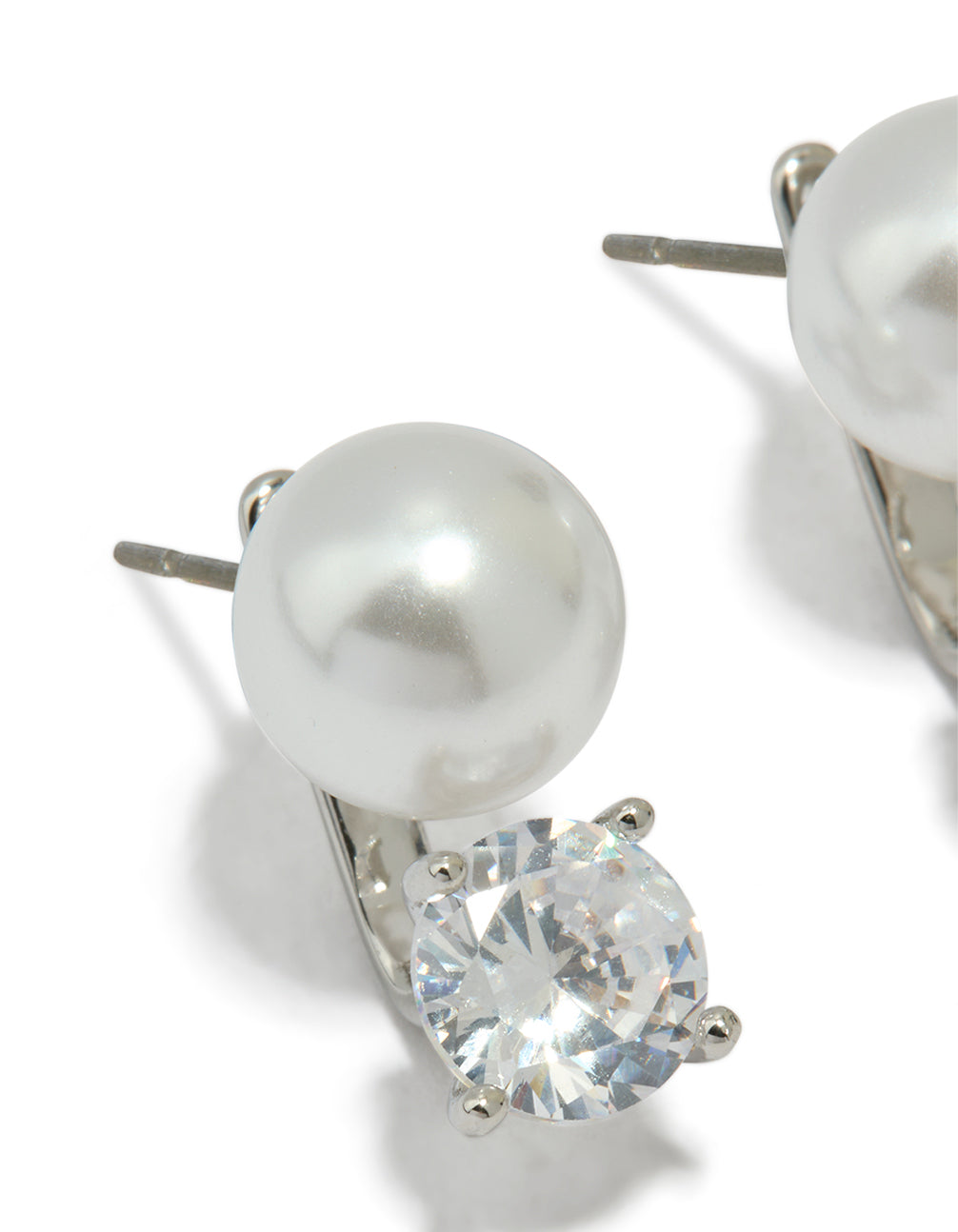 Silver Cubic Zirconia Pearl Stud Earrings