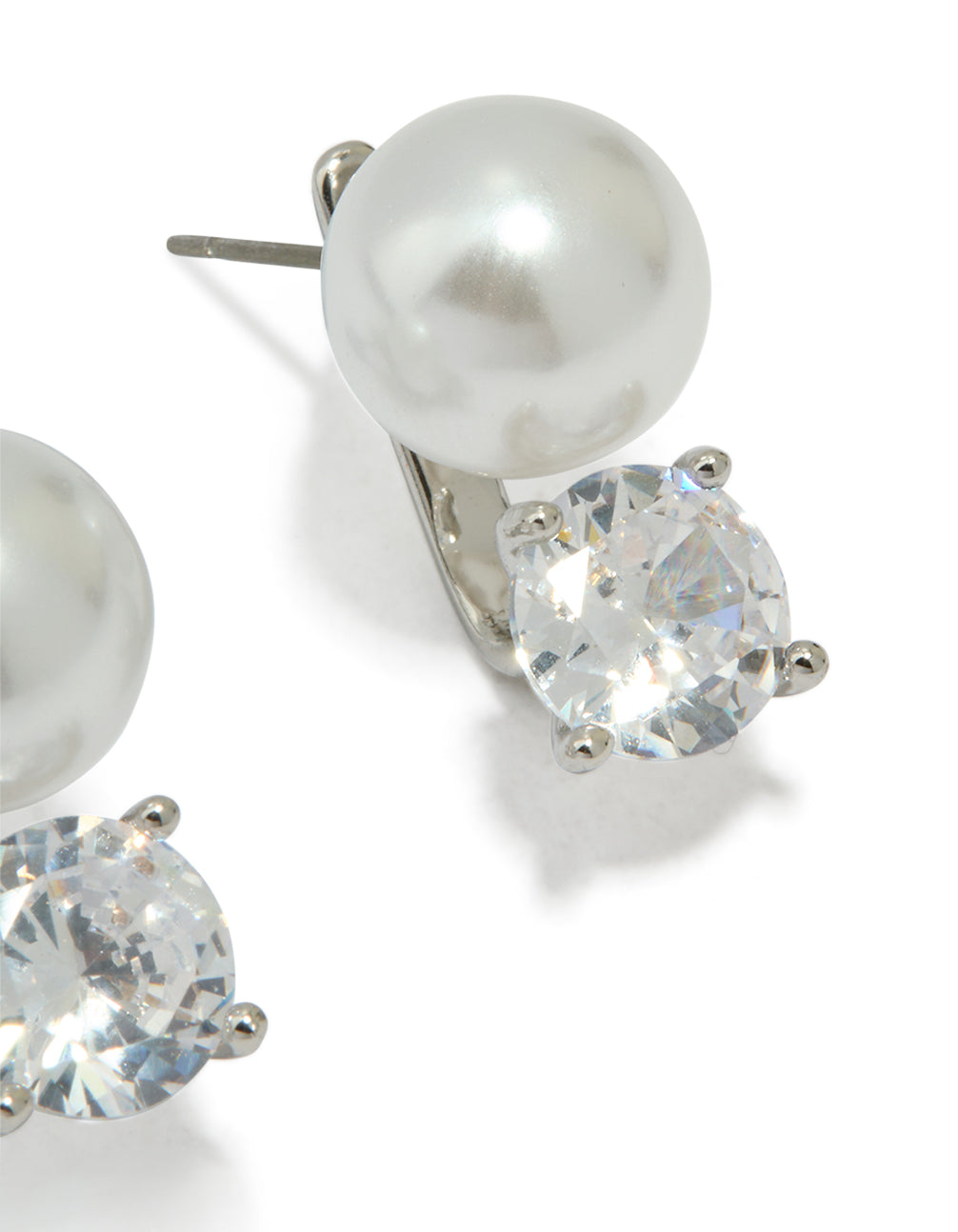 Silver Cubic Zirconia Pearl Stud Earrings
