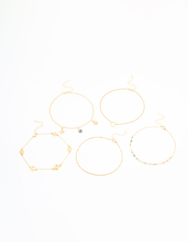 Gold Celestial Charm Choker Necklaces 5-Pack