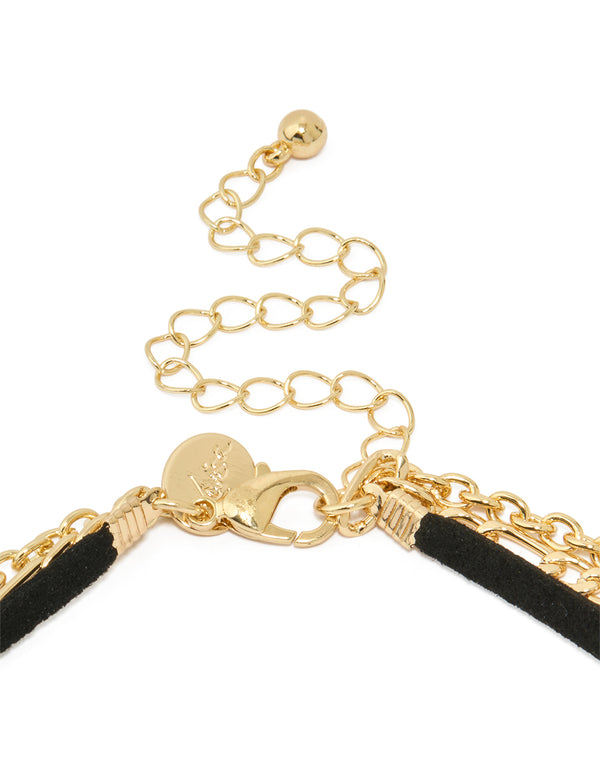 Gold Diamante Cross & Cord Layered Necklace