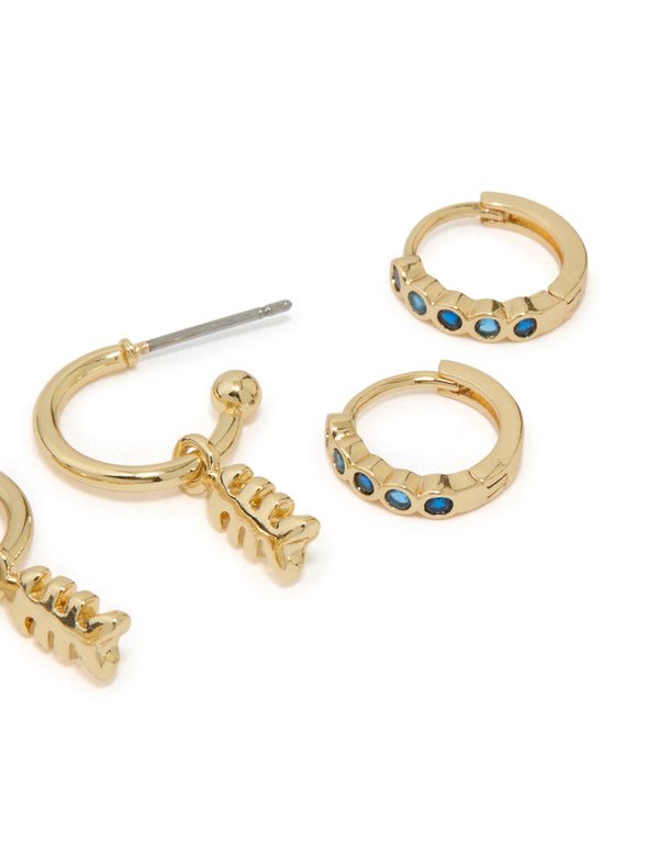 Gold Plated Green Cubic Zirconia & Starfish Earrings 3-Pack