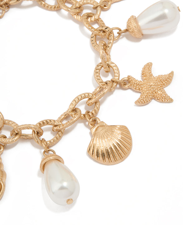 Worn Gold Starfish & Shell Pearl Bracelet