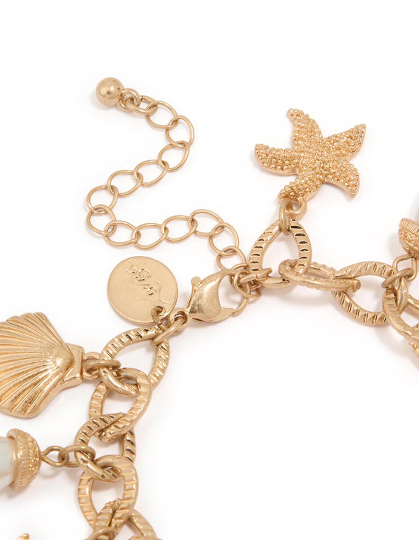 Worn Gold Starfish & Shell Pearl Bracelet