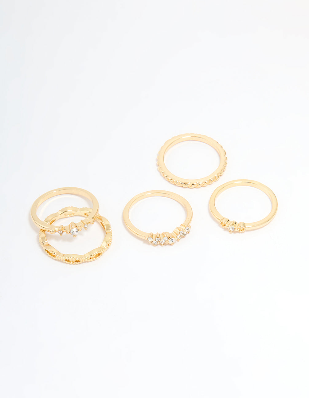 Gold Plated Diamante Rings 5-Pack