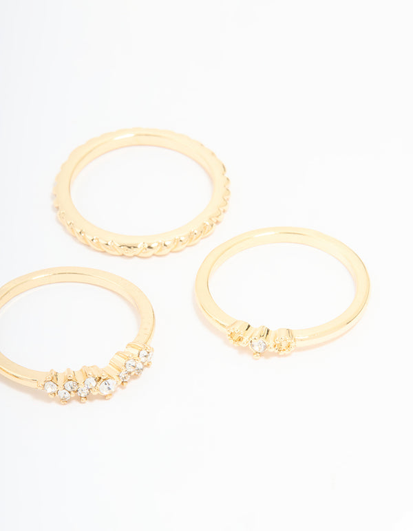 Gold Plated Diamante Rings 5-Pack