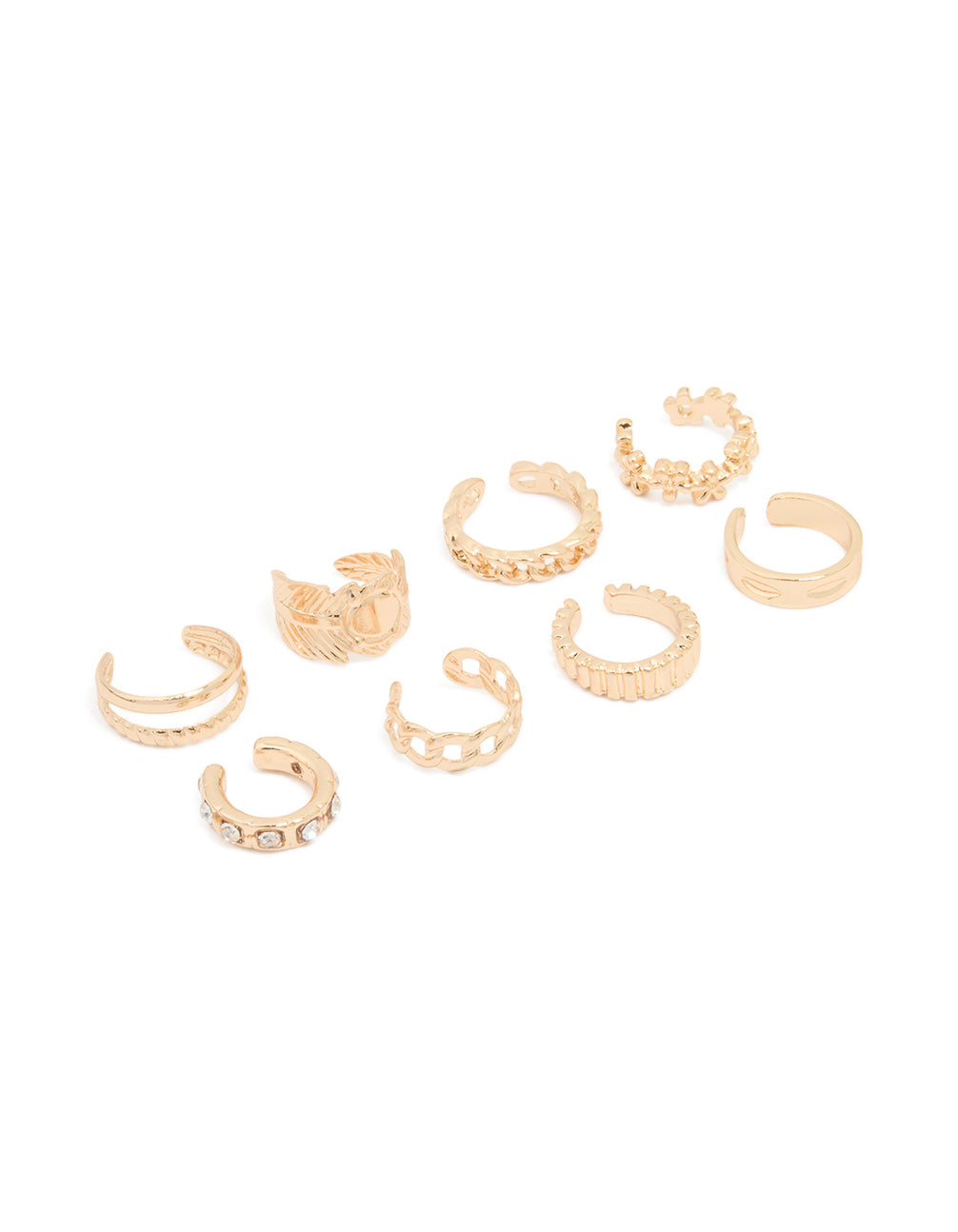 Gold Plated Thin Mixed Ear Cuffs 8-Pack