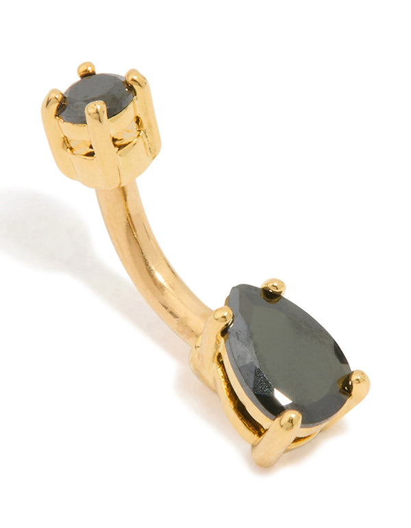 Gold Plated Surgical Steel Black Cubic Zirconia Belly Bar