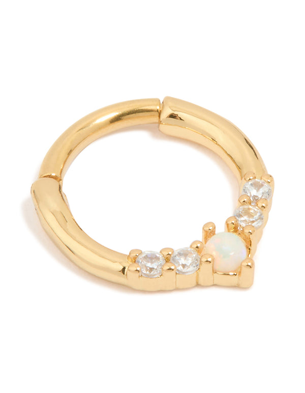 Gold Plated Surgical Steel Cubic Zirconia Marquise Clicker Ring