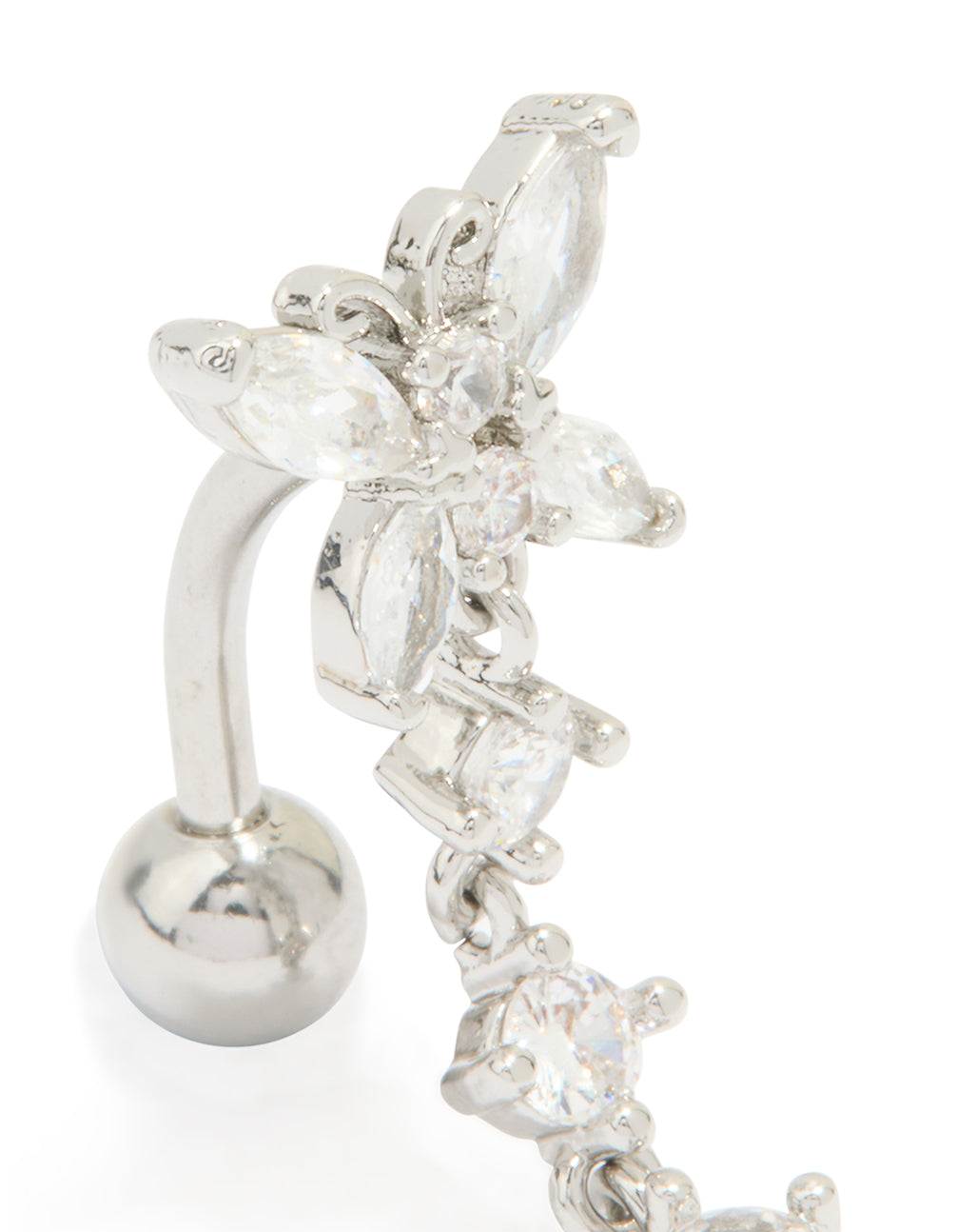 Surgical Steel Cubic Zirconia Reversible Butterfly Belly Bar