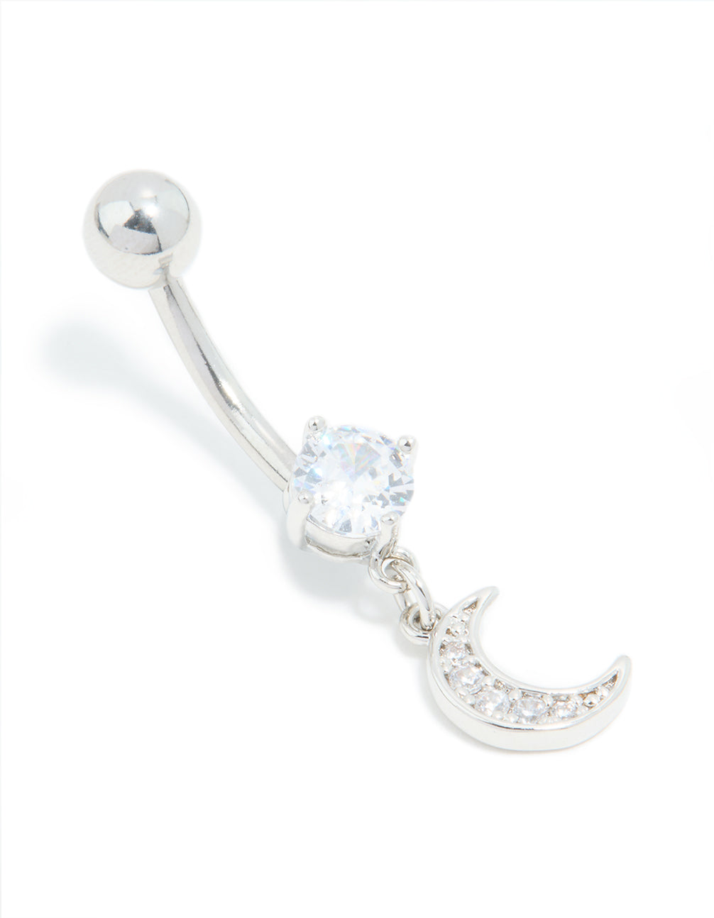 Surgical Steel Cubic Zirconia Moon Drop Belly Bar