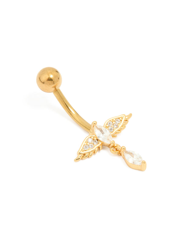 Gold Plated Surgical Steel Cubic Zirconia Bird Belly Bar