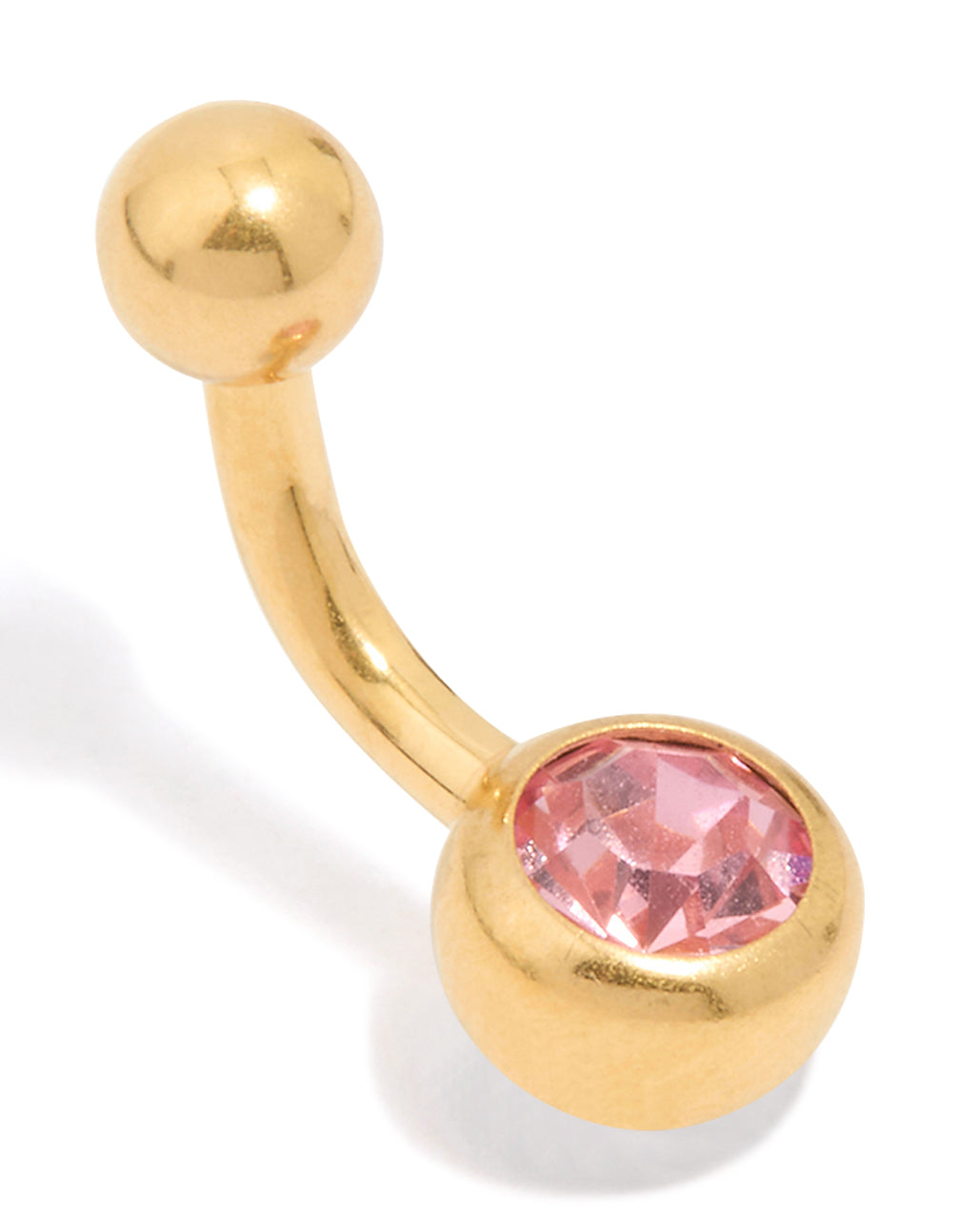 Gold Plated Surgical Steel Pink Diamante Drop Belly Bar
