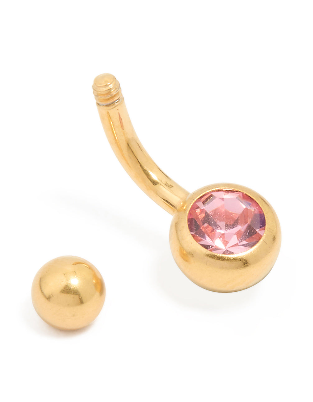 Gold Plated Surgical Steel Pink Diamante Drop Belly Bar