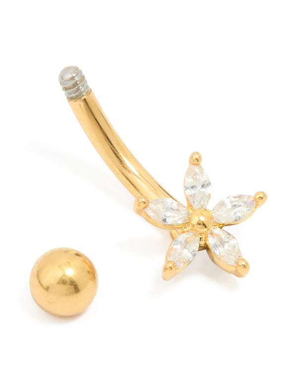 Gold Plated Surgical Steel Cubic Zirconia Star Belly Bar