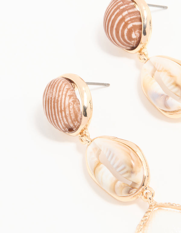 Gold Shell Tiered Drop Earrings