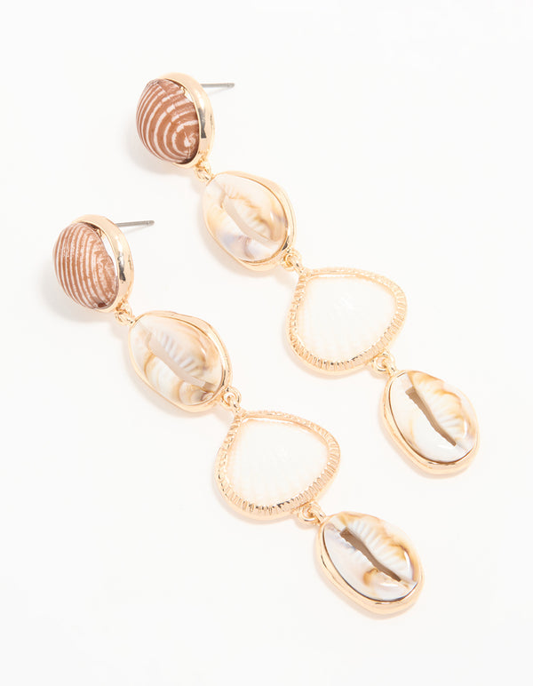 Gold Shell Tiered Drop Earrings