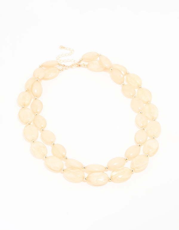 Neutral Beaded Flat Oval Layered Necklace