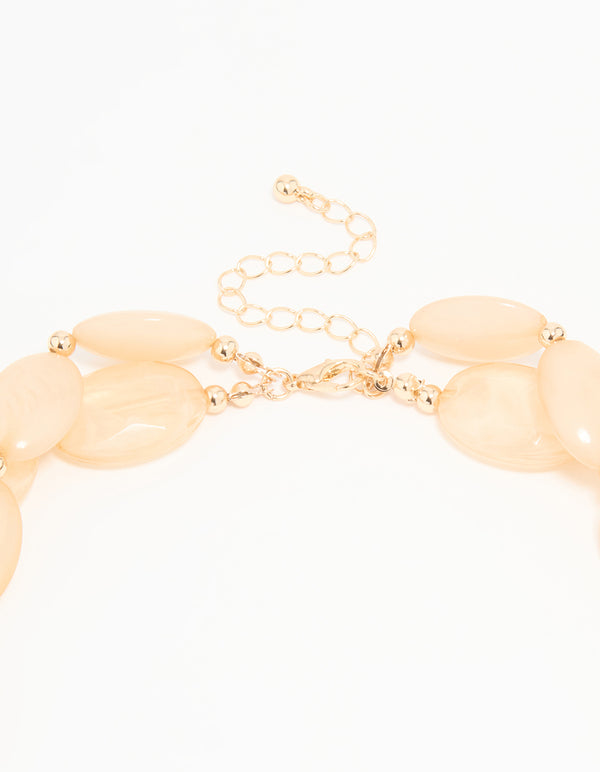Neutral Beaded Flat Oval Layered Necklace
