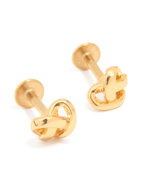 Gold Plated Titanium Pretzel Piercing Flat Back Studs