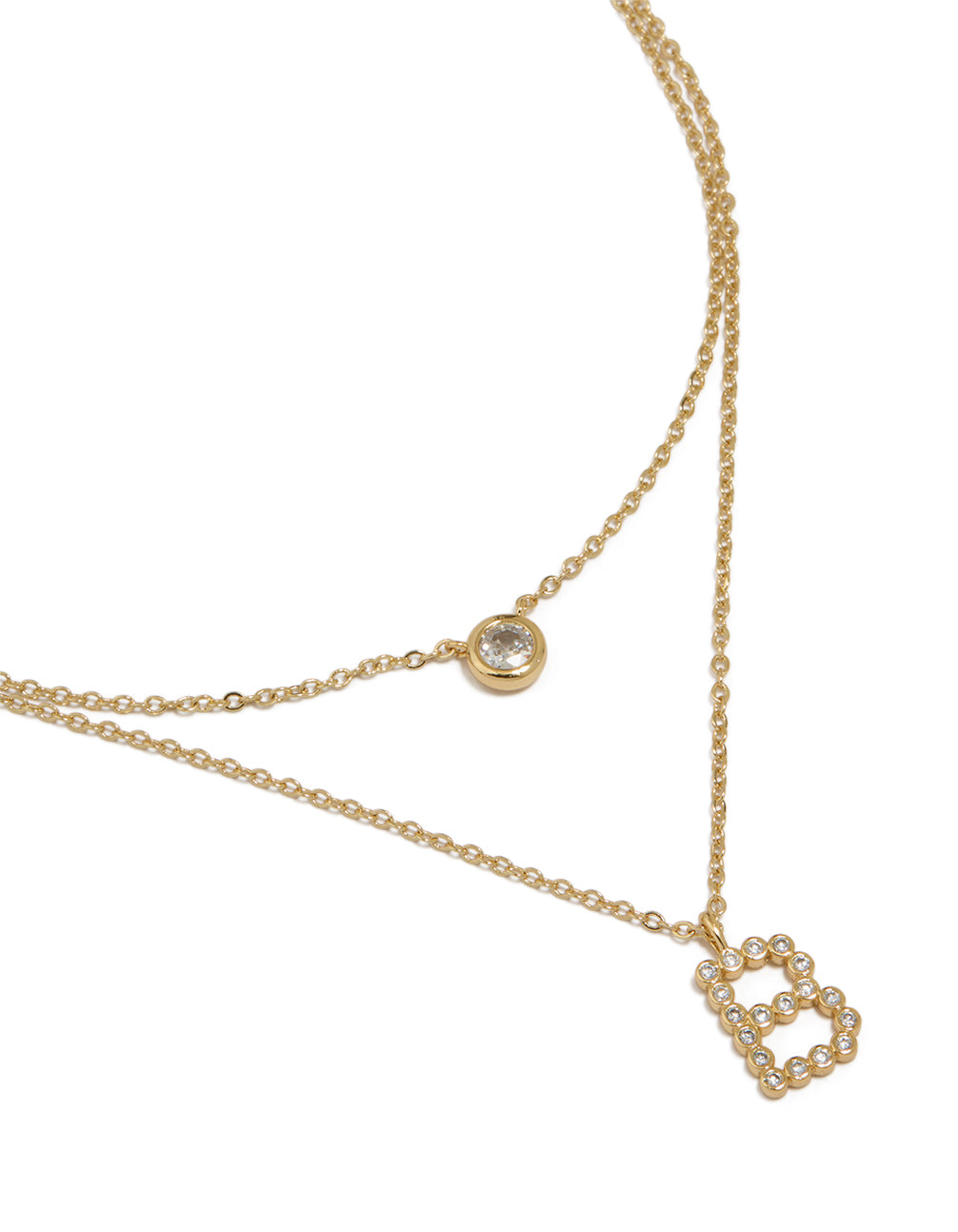 Gold Plated Cubic Zirconia Bezel Letter B Layered Necklace
