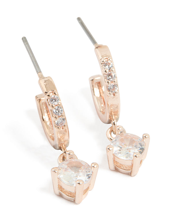 Rose Gold Plated Cubic Zirconia Huggie Drop Earrings