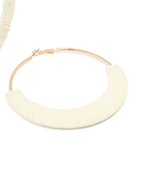 Cream Raffia Large Hoop Earrings