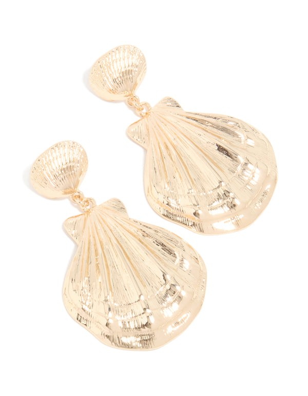 Gold Mega Shell Drop Earrings