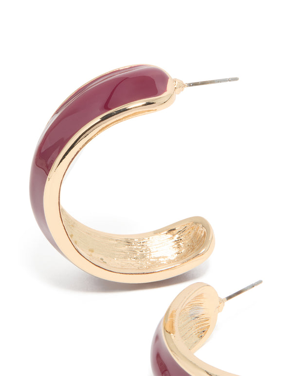 Gold Red Thick Enamel Hoop Earrings