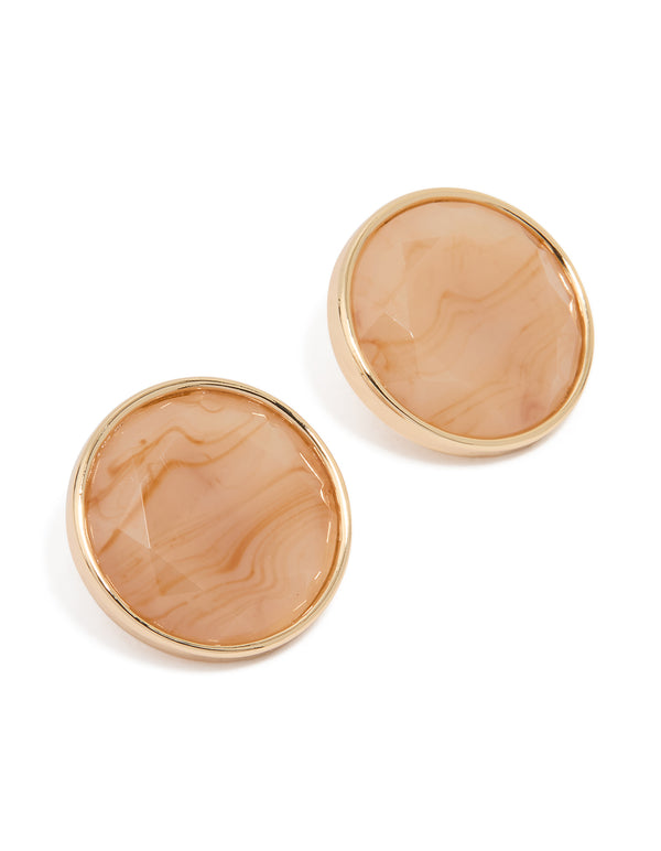 Gold Stone Circle Stud Earrings