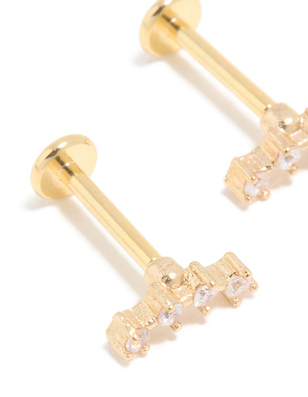 Gold Plated Surgical Steel Cubic Zirconia Flat Back Studs 2-Pack