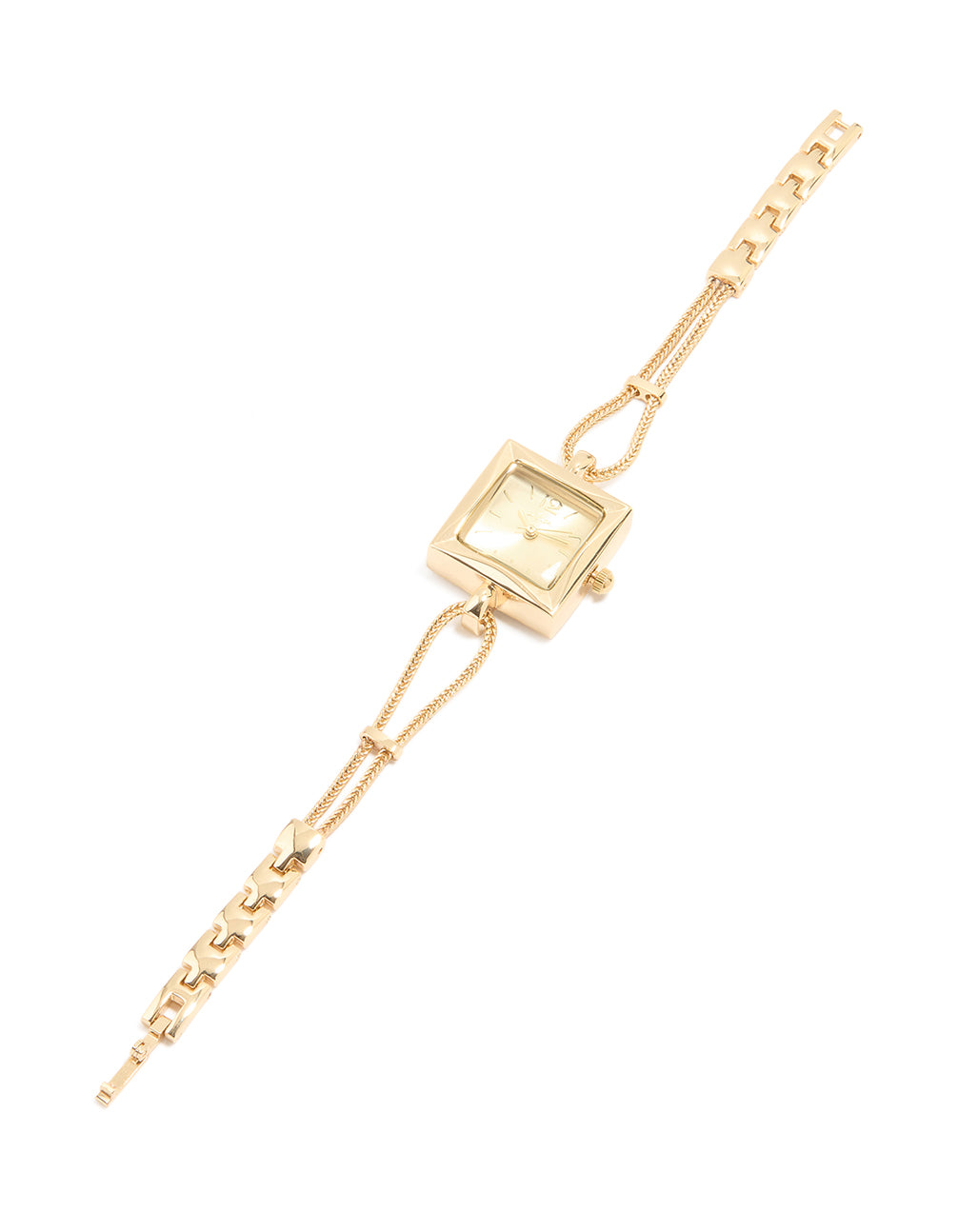 Discover a gold tone square dial, toggle chain women's casual analog timepiece featuring link band and statement design in gold front view
