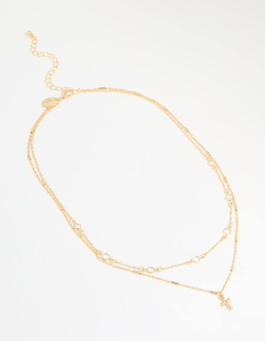 Gold Plated Bezel Chain & Cross Layered Necklace