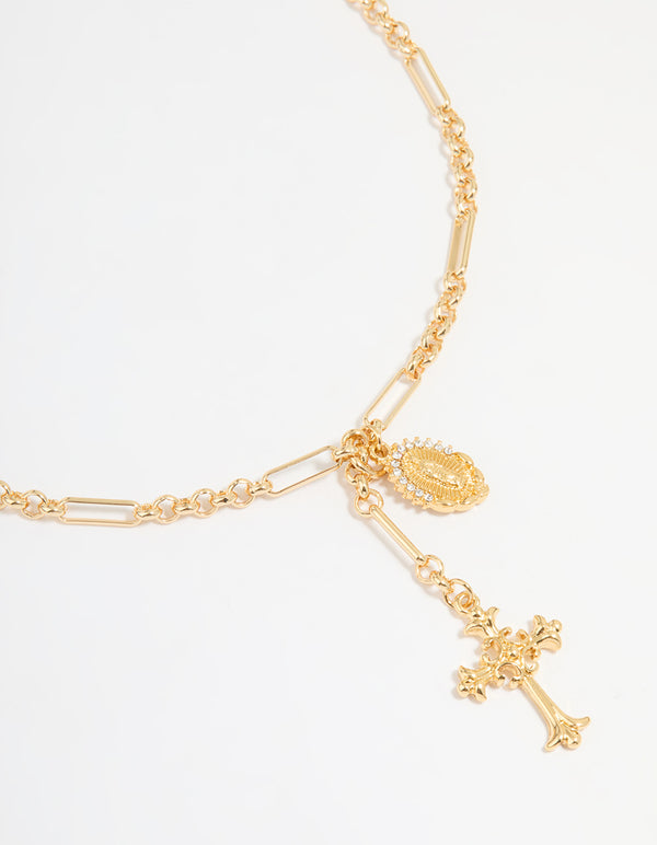 Gold Plated Vintage Cross Y-Necklace