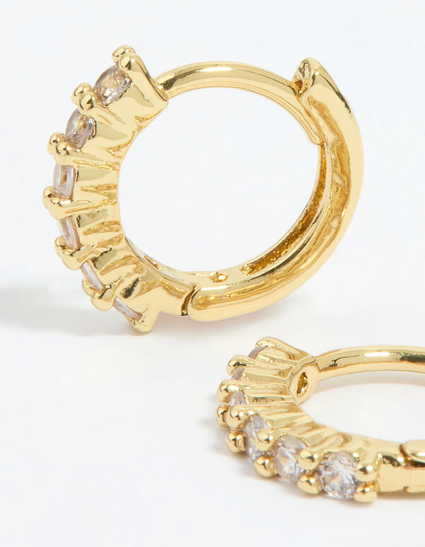 Gold Plated Cubic Zirconia Thin Huggie Earrings